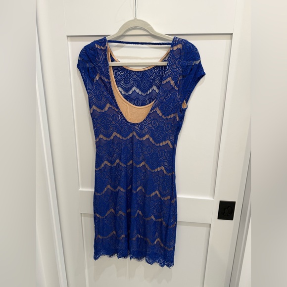 bebe Royal Blue Lace Mini Dress - Picture 2 of 3